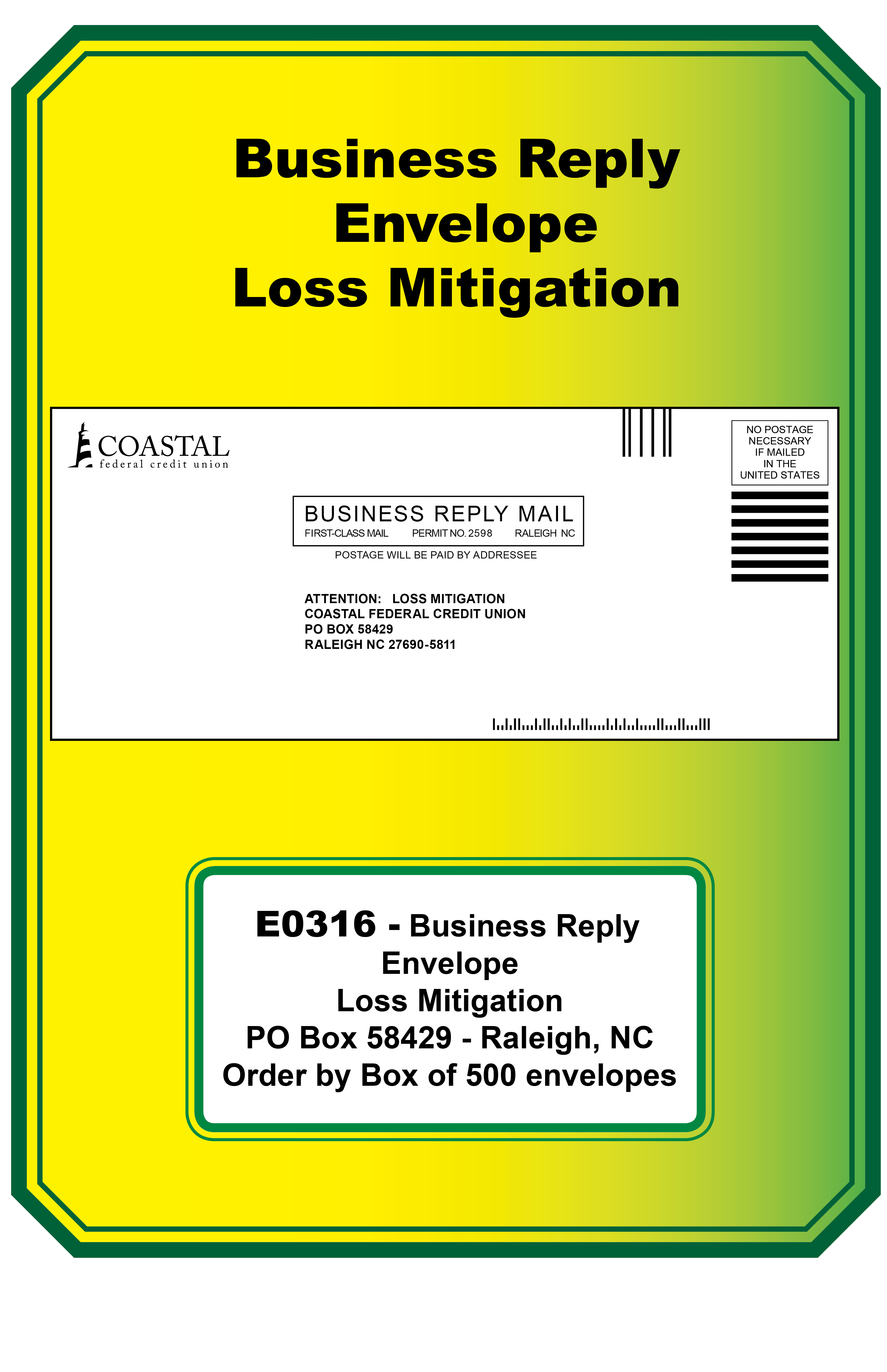 Business Reply Envelope (Loss Mitigation)  (<b>Order By:Box of 500 envelopes<b>)